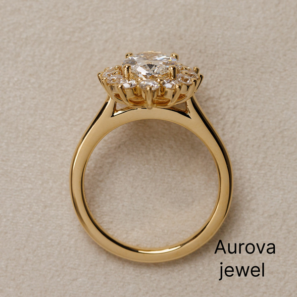 Oval Cut Halo Diamond Ring with Pavé Diamond Halo | Aurova Jewel