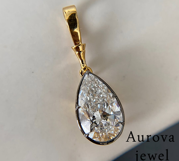 Pear Cut Diamond Drop Pendant Necklace in 14K Yellow Gold | Lab-Grown Diamond Necklace
