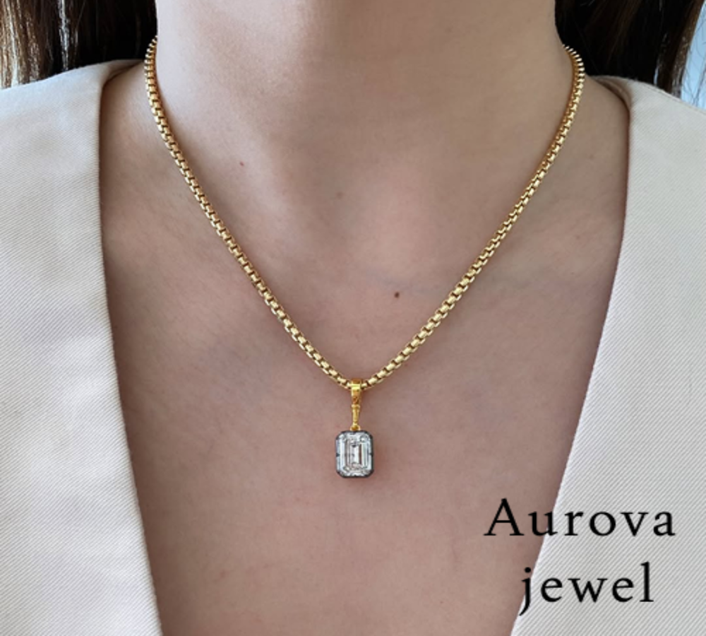 Emerald Cut Diamond Pendant Necklace in 14K Yellow Gold | Lab-Grown Diamond Necklace Main image