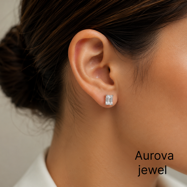 Emerald Cut Diamond Stud Earrings | Elegant Solitaire Diamond Earrings