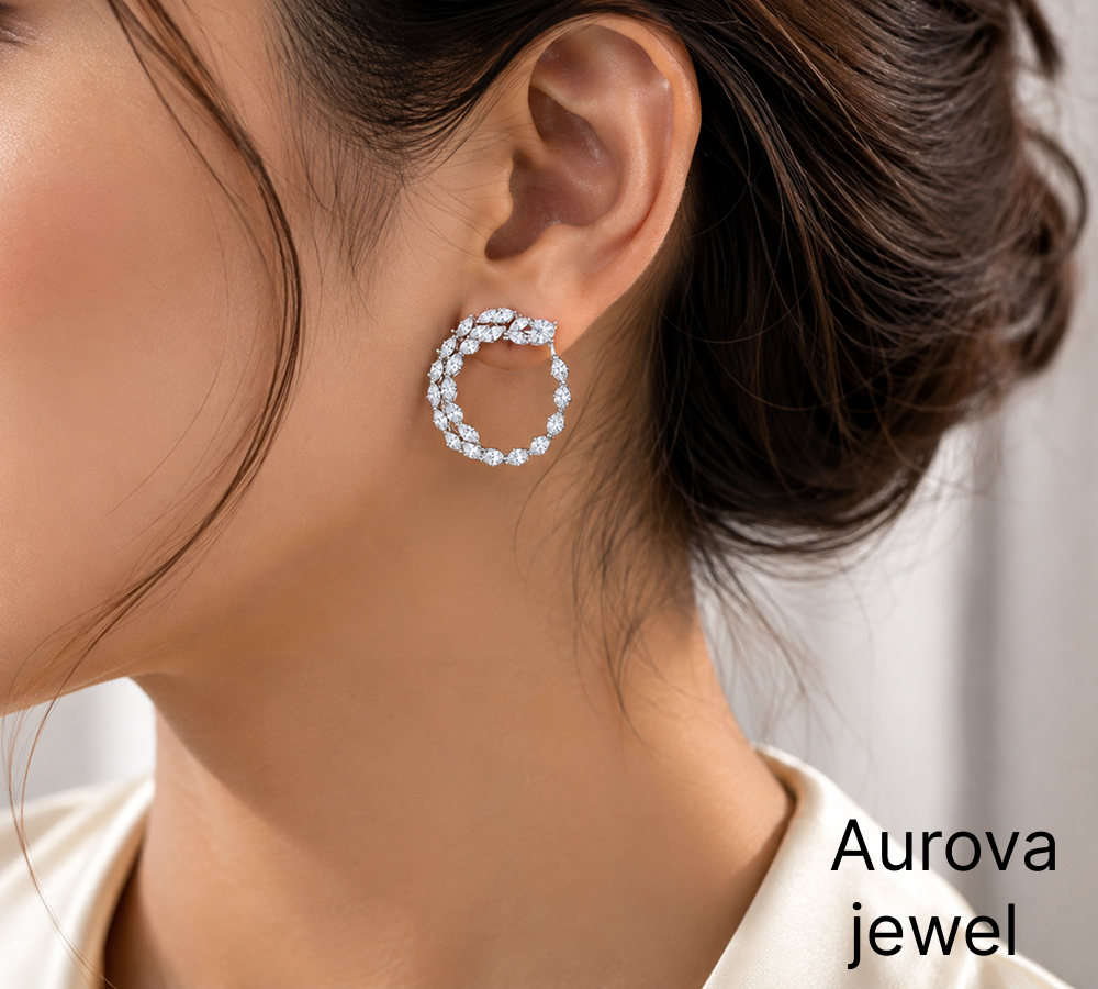 Diamond Circle Hoop Earrings | Elegant Floral Diamond Drop Earrings