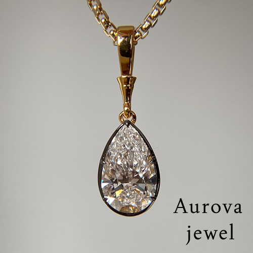Pear Cut Diamond Drop Pendant Necklace in 14K Yellow Gold | Lab-Grown Diamond Necklace