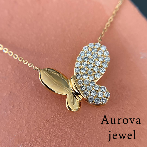 Diamond Butterfly Pendant Necklace in 14K Yellow Gold | Lab-Grown Diamond Necklace