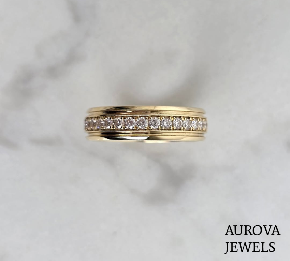 Round Diamond Channel Set Wedding Band | Gold Diamond Ring Main image