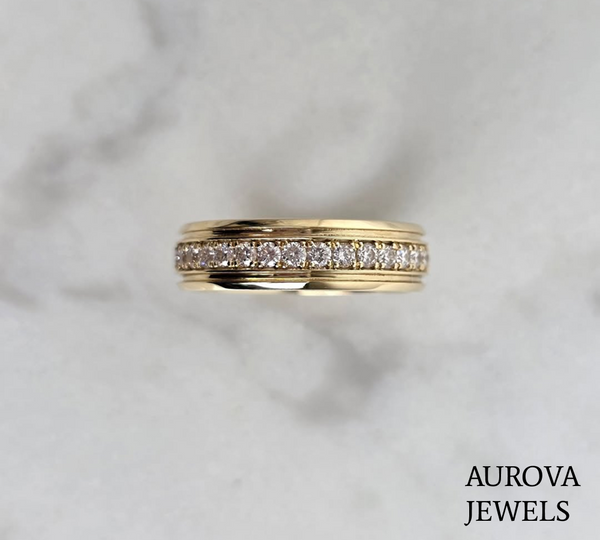 Round Diamond Channel Set Wedding Band | Gold Diamond Ring