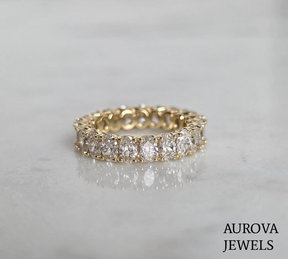 Oval Diamond Eternity Band | Shared Prong Gold Wedding Ring Main image