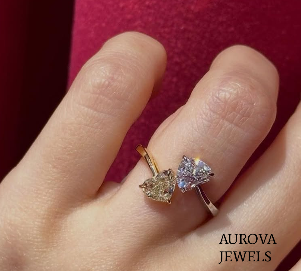 Toi et Moi Heart Diamond Open Ring | Two Stone Gold Engagement Ring Secondary image