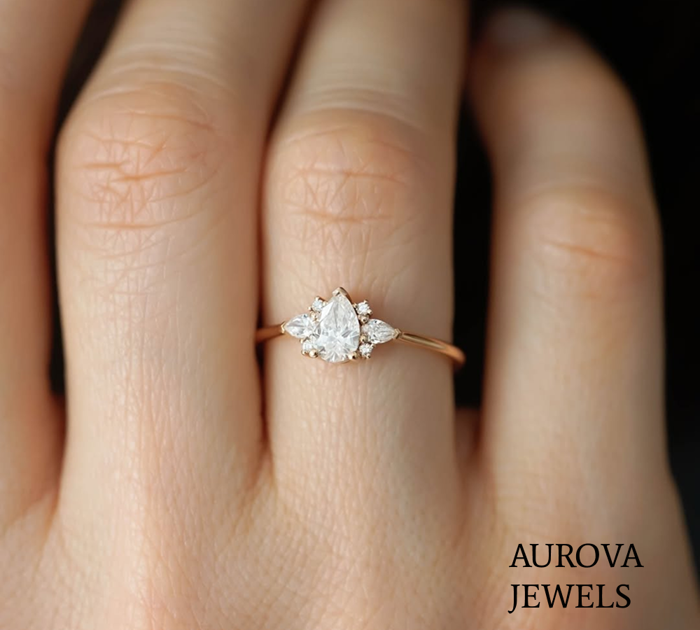 Pear Cut Diamond Three Stone Engagement Ring | Gold Promise Ring Secondary image