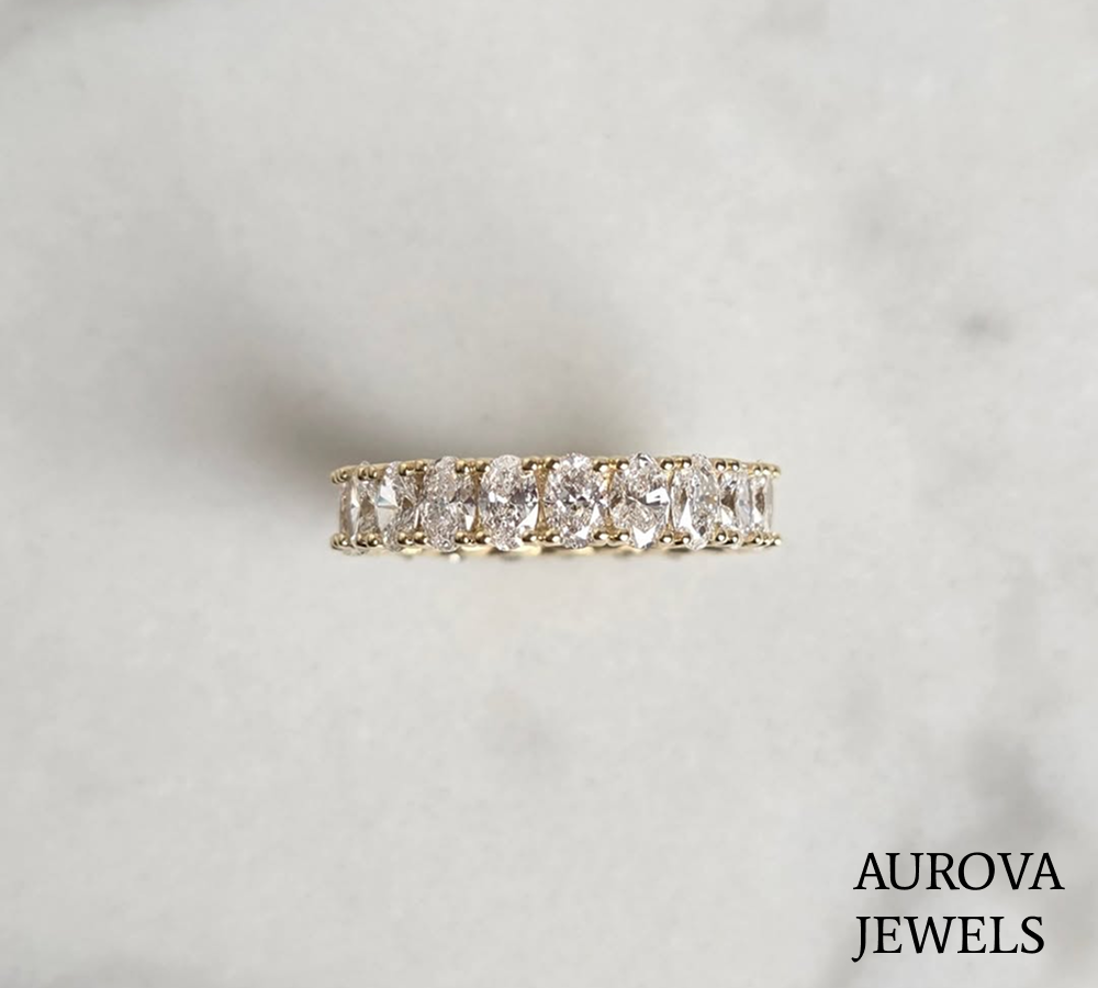 Oval Diamond Eternity Band | Shared Prong Gold Wedding Ring Secondary image