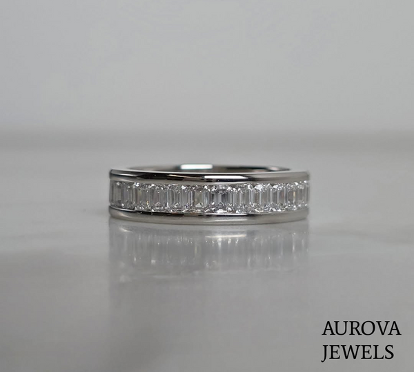 Emerald Cut Channel Set Diamond Eternity Band | Platinum Wedding Ring