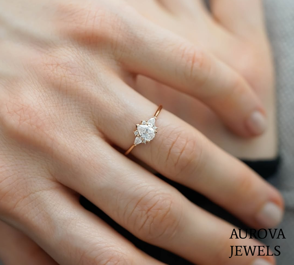 Pear Cut Diamond Three Stone Engagement Ring | Gold Promise Ring