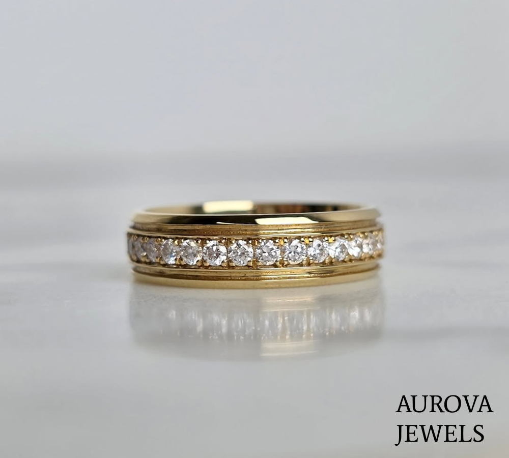Round Diamond Channel Set Wedding Band | Gold Diamond Ring Secondary image