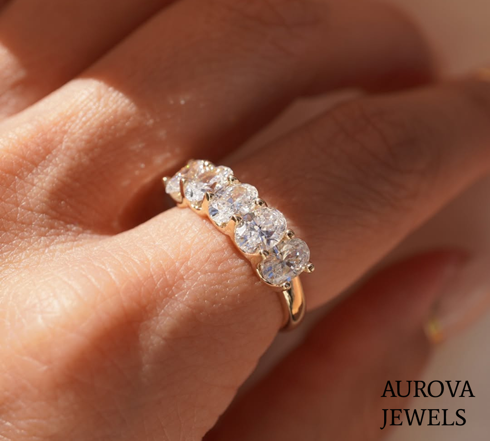 Five Stone Oval Diamond Wedding Band | Gold Anniversary Ring