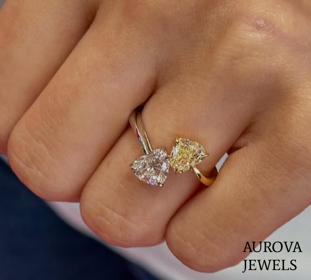 Toi et Moi Heart Diamond Open Ring | Two Stone Gold Engagement Ring