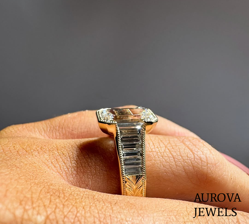Emerald Cut Diamond Three Stone Ring | Vintage Baguette Engagement Ring