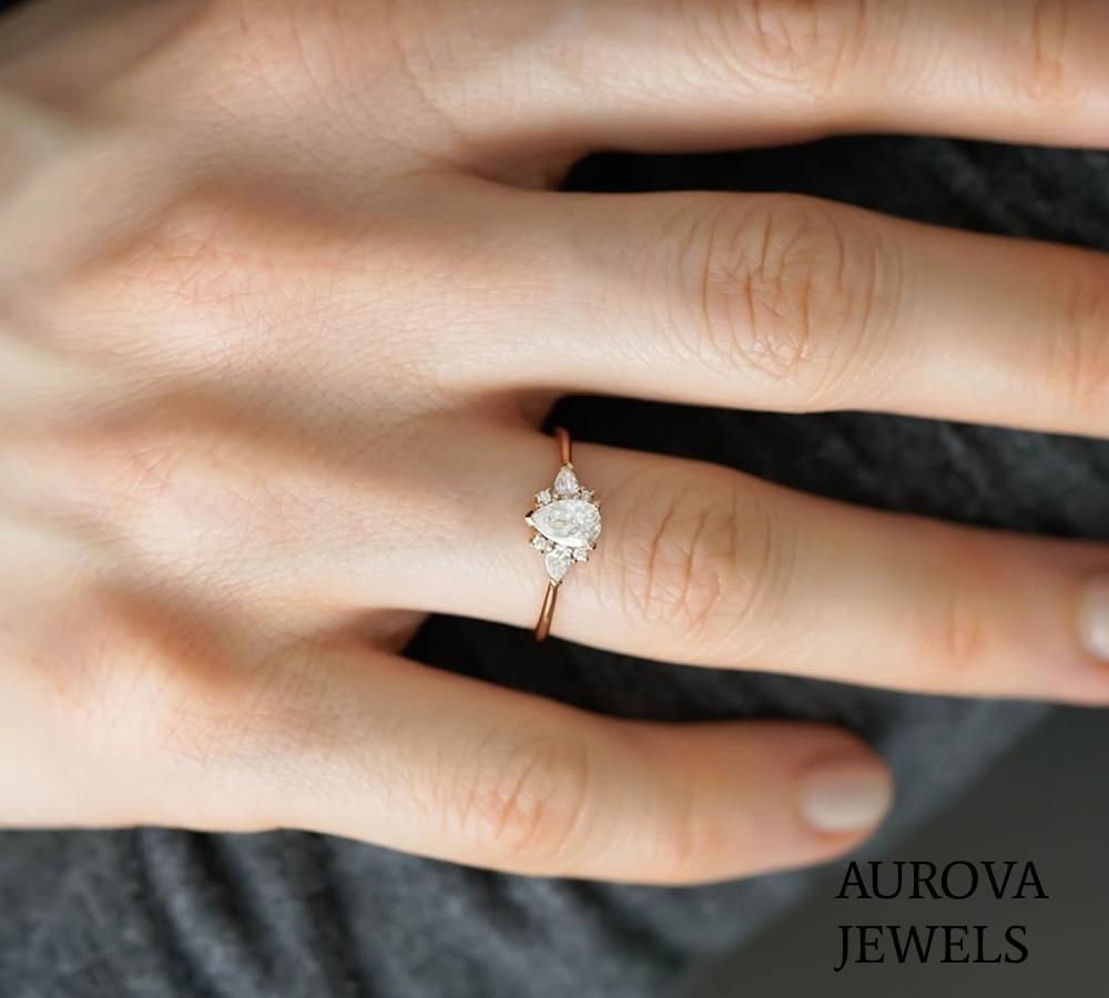 Pear Cut Diamond Three Stone Engagement Ring | Gold Promise Ring