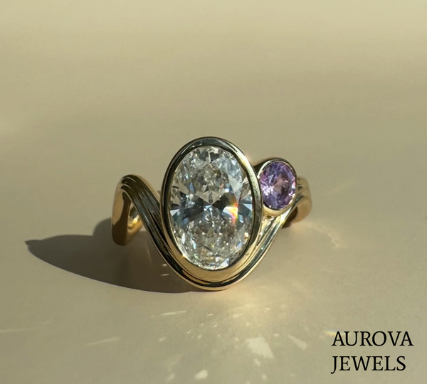 Oval Cut Bezel Set Diamond Open Ring | Modern Gold Ring