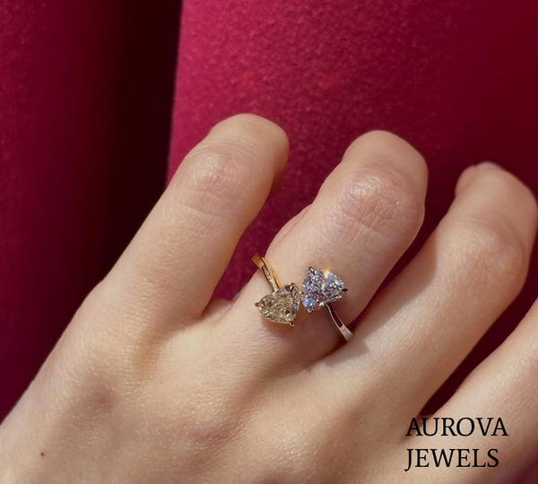 Toi et Moi Heart Diamond Open Ring | Two Stone Gold Engagement Ring