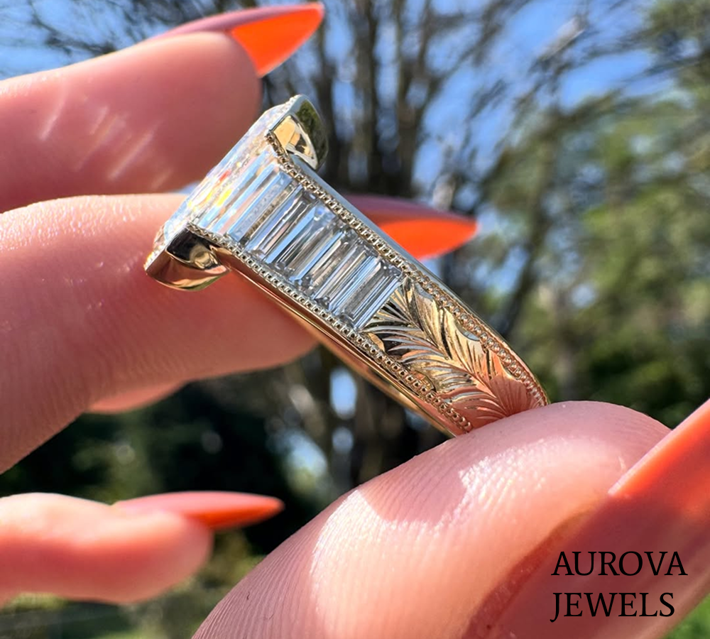 Emerald Cut Diamond Three Stone Ring | Vintage Baguette Engagement Ring