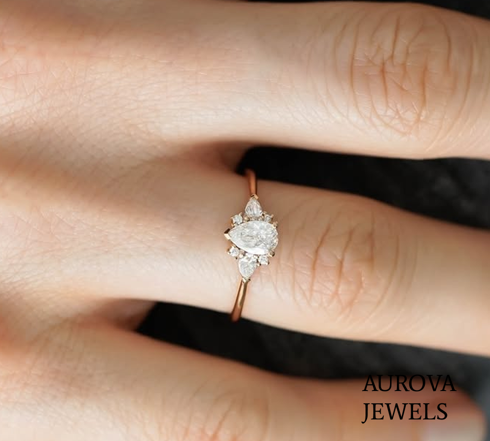 Pear Cut Diamond Three Stone Engagement Ring | Gold Promise Ring