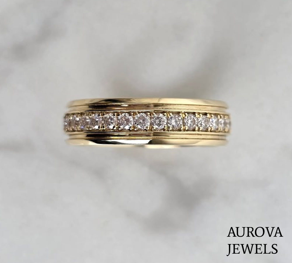 Round Diamond Channel Set Wedding Band | Gold Diamond Ring