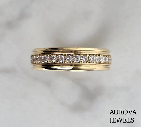 Round Diamond Channel Set Wedding Band | Gold Diamond Ring
