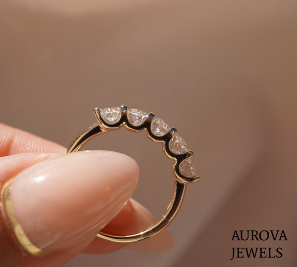 Five Stone Oval Diamond Wedding Band | Gold Anniversary Ring