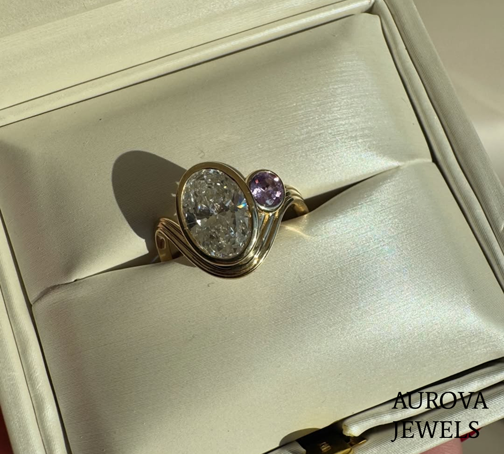Oval Cut Bezel Set Diamond Open Ring | Modern Gold Ring