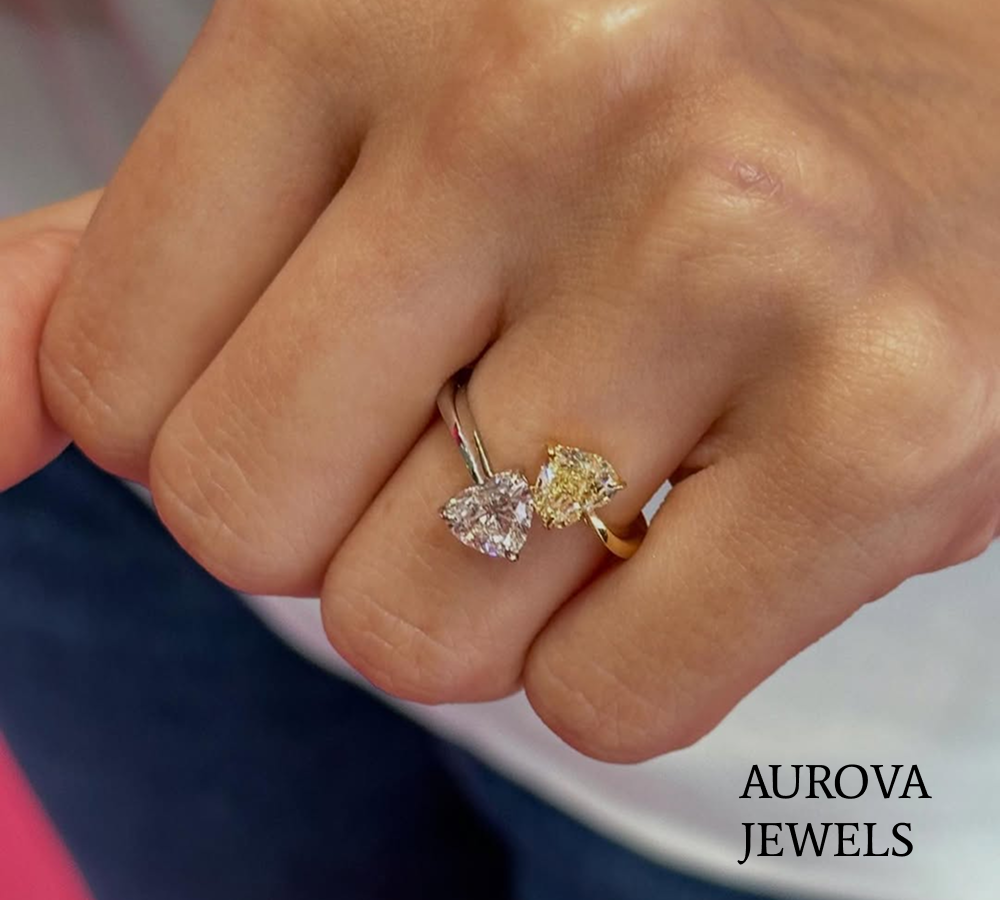 Toi et Moi Heart Diamond Open Ring | Two Stone Gold Engagement Ring