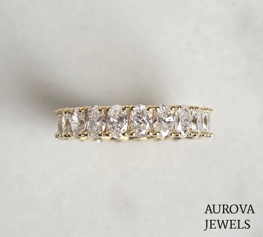 Oval Diamond Eternity Band | Shared Prong Gold Wedding Ring