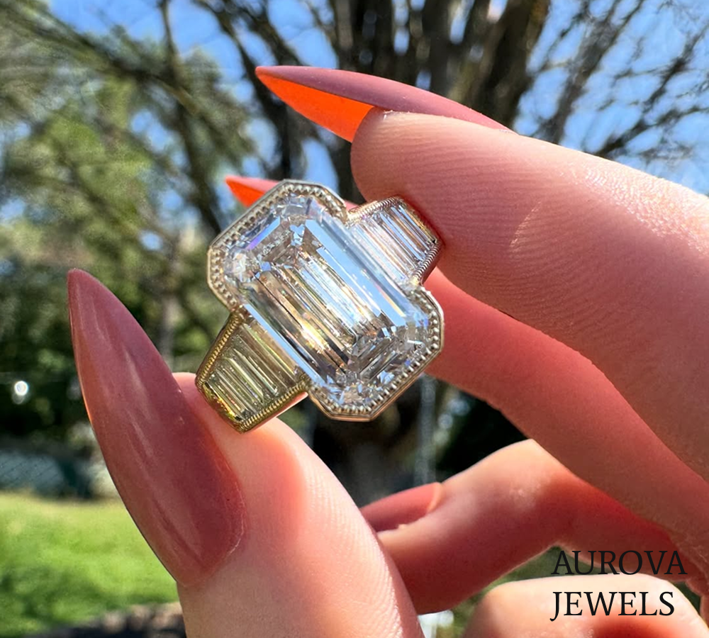 Emerald Cut Diamond Three Stone Ring | Vintage Baguette Engagement Ring