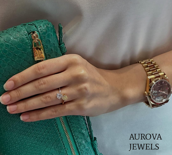 Toi et Moi Heart Diamond Open Ring | Two Stone Gold Engagement Ring