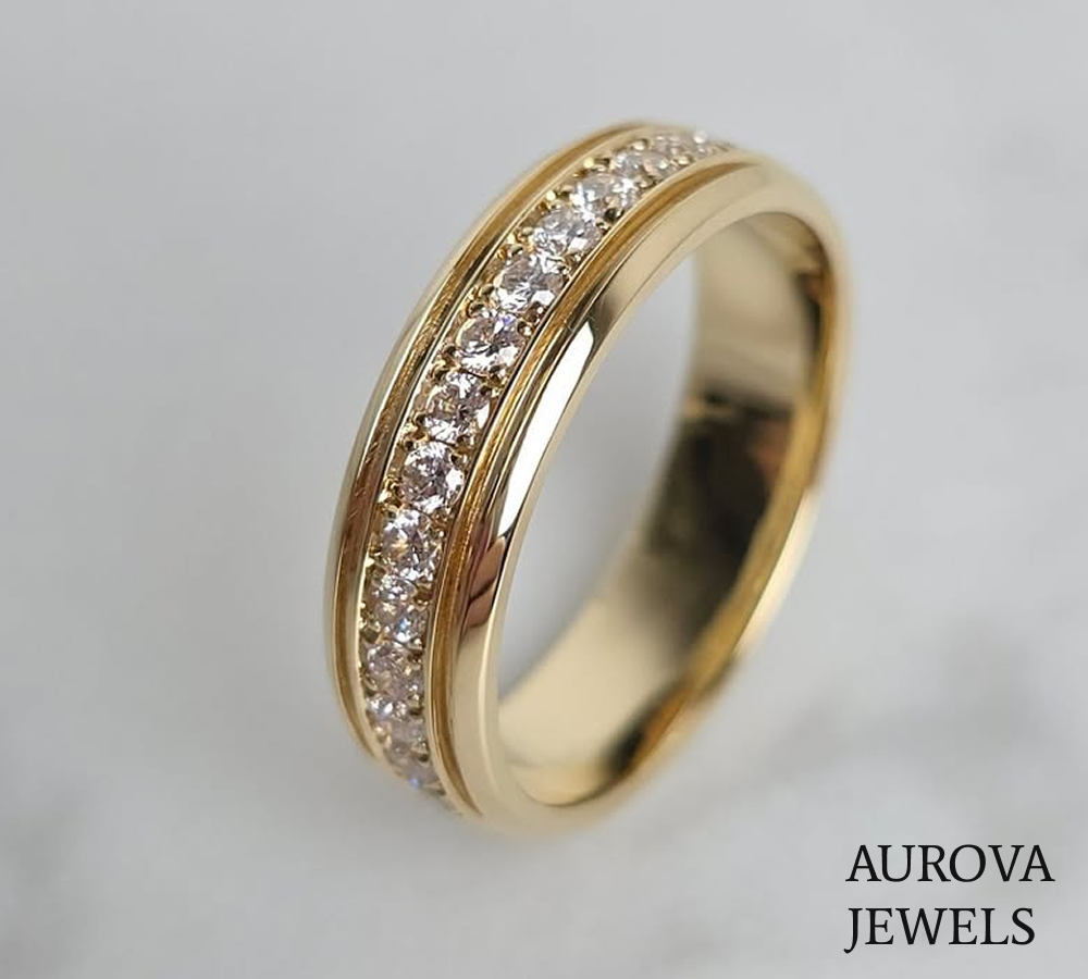 Round Diamond Channel Set Wedding Band | Gold Diamond Ring