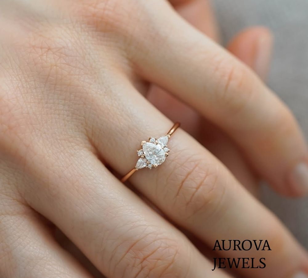 Pear Cut Diamond Three Stone Engagement Ring | Gold Promise Ring