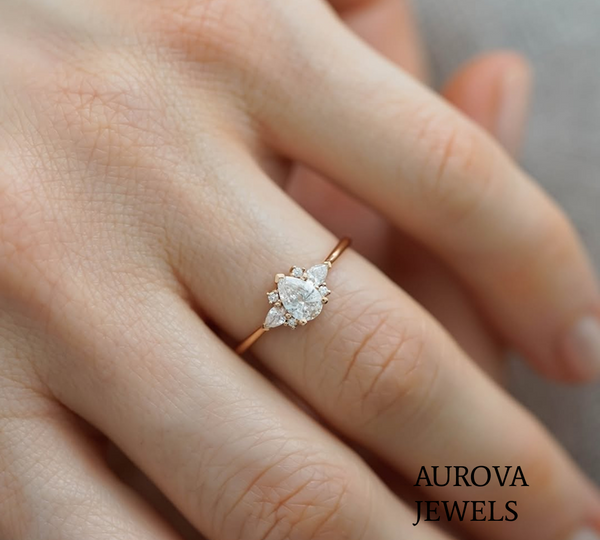 Pear Cut Diamond Three Stone Engagement Ring | Gold Promise Ring