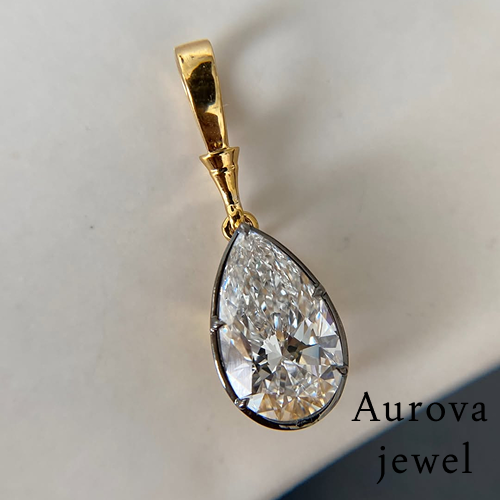 Pear Cut Diamond Drop Pendant Necklace in 14K Yellow Gold | Lab-Grown Diamond Necklace