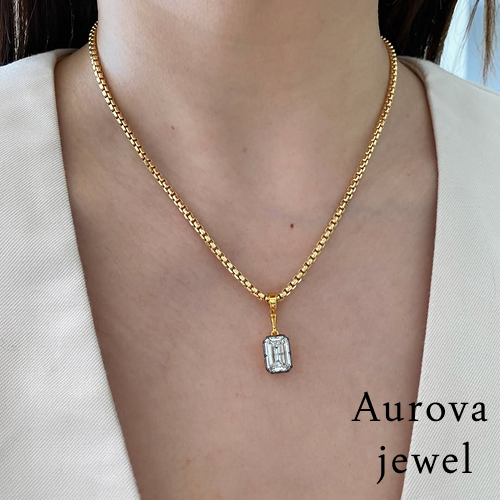 Emerald Cut Diamond Pendant Necklace in 14K Yellow Gold | Lab-Grown Diamond Necklace