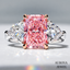 Pink Radiant Cut Engagement Ring, Three Stone Diamond Ring, Pear Side Stones, Unique Bridal Gift for Her