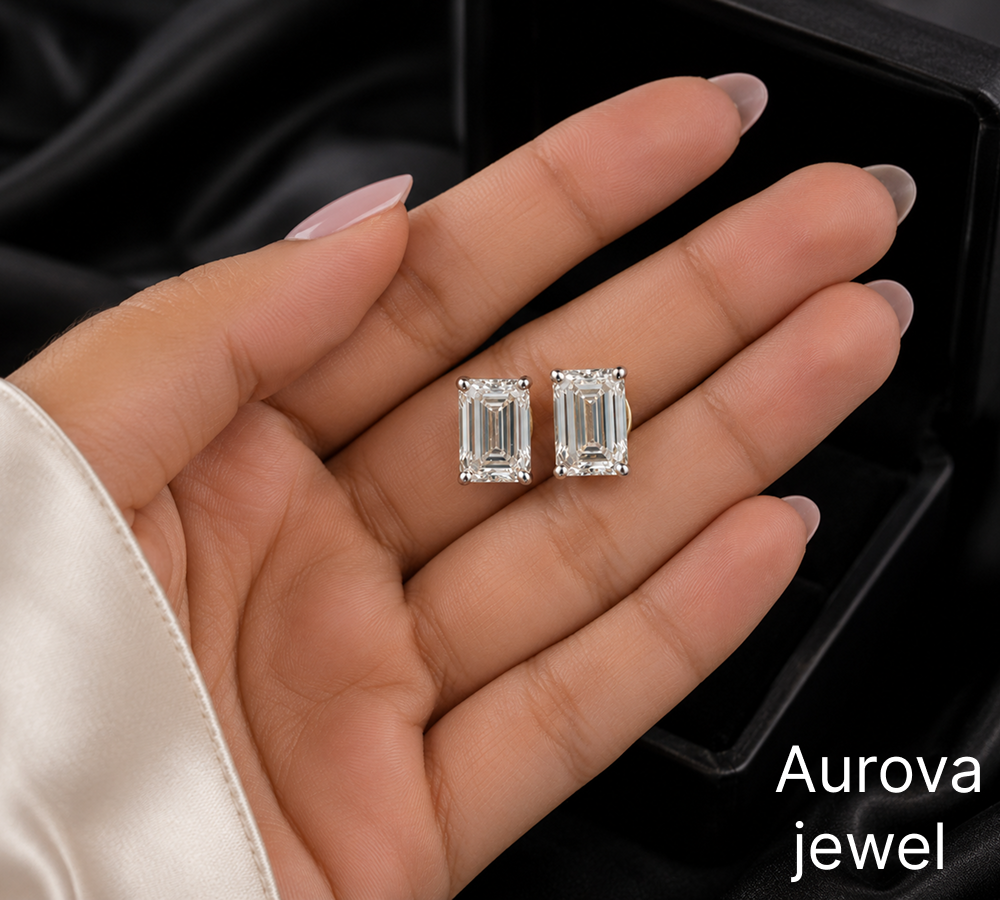 Emerald Cut Diamond Stud Earrings | Elegant Rectangle Diamond Earrings
