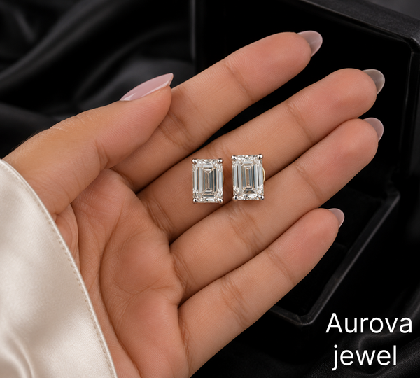 Emerald Cut Diamond Stud Earrings | Elegant Rectangle Diamond Earrings