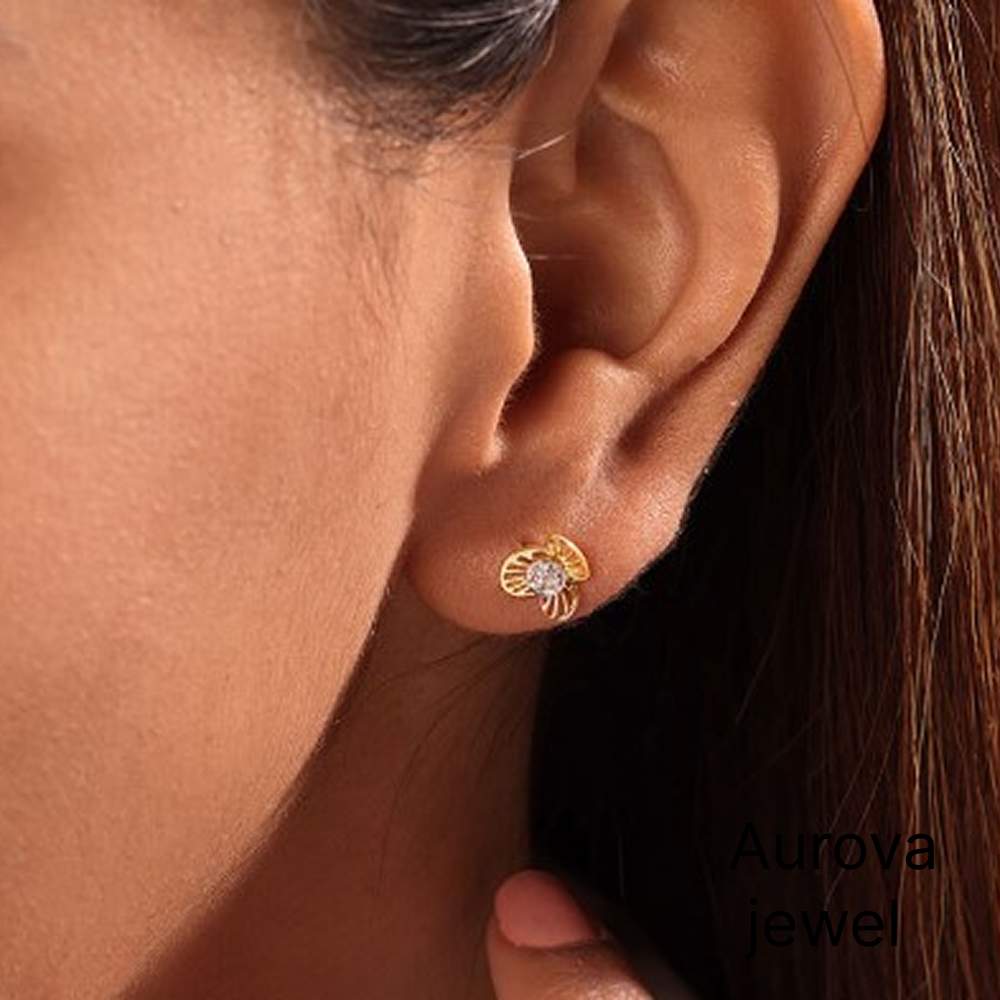 Gold Flower Diamond Stud Earrings | Floral Diamond Earrings Secondary image