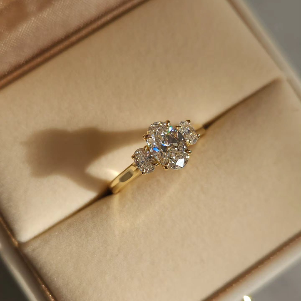 Pear Cut Three Stone Diamond Ring with Round Side Stones | Aurova Jewel