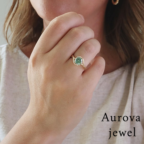 Luxury Round Cut Green Diamond Solitaire Engagement Ring in 14K Yellow Gold – Elegant Twisted Band Promise Ring for Women Secondary image