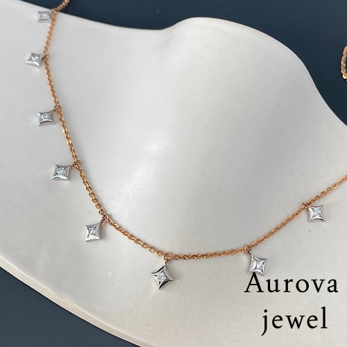 Floating Diamond Station Necklace | Princess Cut Diamond Necklace | 14K Gold Minimalist Necklace Secondary image
