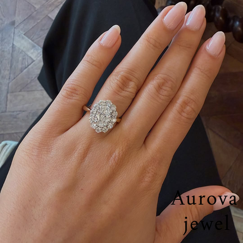 Luxury Oval Cut Halo Diamond Engagement Ring in 14K Rose Gold – Vintage Inspired Double Halo Bridal Ring for Women Main image