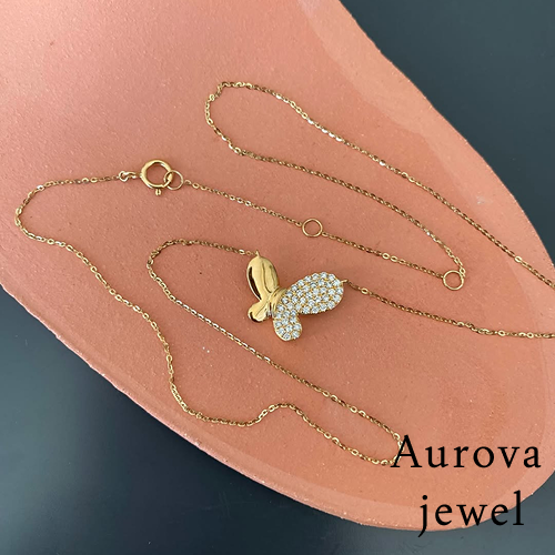 Diamond Butterfly Pendant Necklace in 14K Yellow Gold | Lab-Grown Diamond Necklace