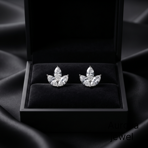 Marquise Cut Diamond Floral Stud Earrings | Elegant Diamond Flower Earrings