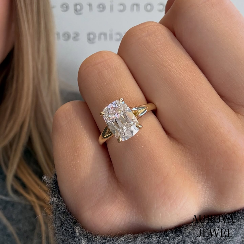 Radiant Cut Solitaire Engagement Ring, 14K Yellow Gold Split Shank Ring, Minimalist Bridal Jewelry, Anniversary Gift for Her