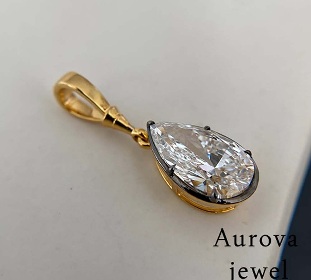 Pear Cut Diamond Drop Pendant Necklace in 14K Yellow Gold | Lab-Grown Diamond Necklace