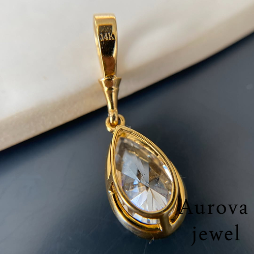 Pear Cut Diamond Drop Pendant Necklace in 14K Yellow Gold | Lab-Grown Diamond Necklace
